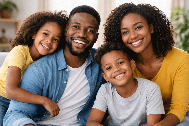 African American father playing with his children